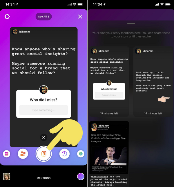 Instagram Stories mention sticker