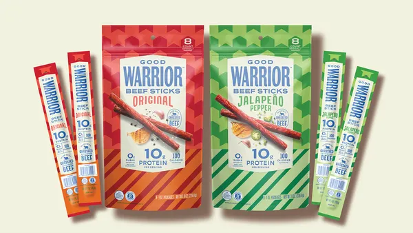 Packages of PepsiCo's Good Warrior meat sticks.