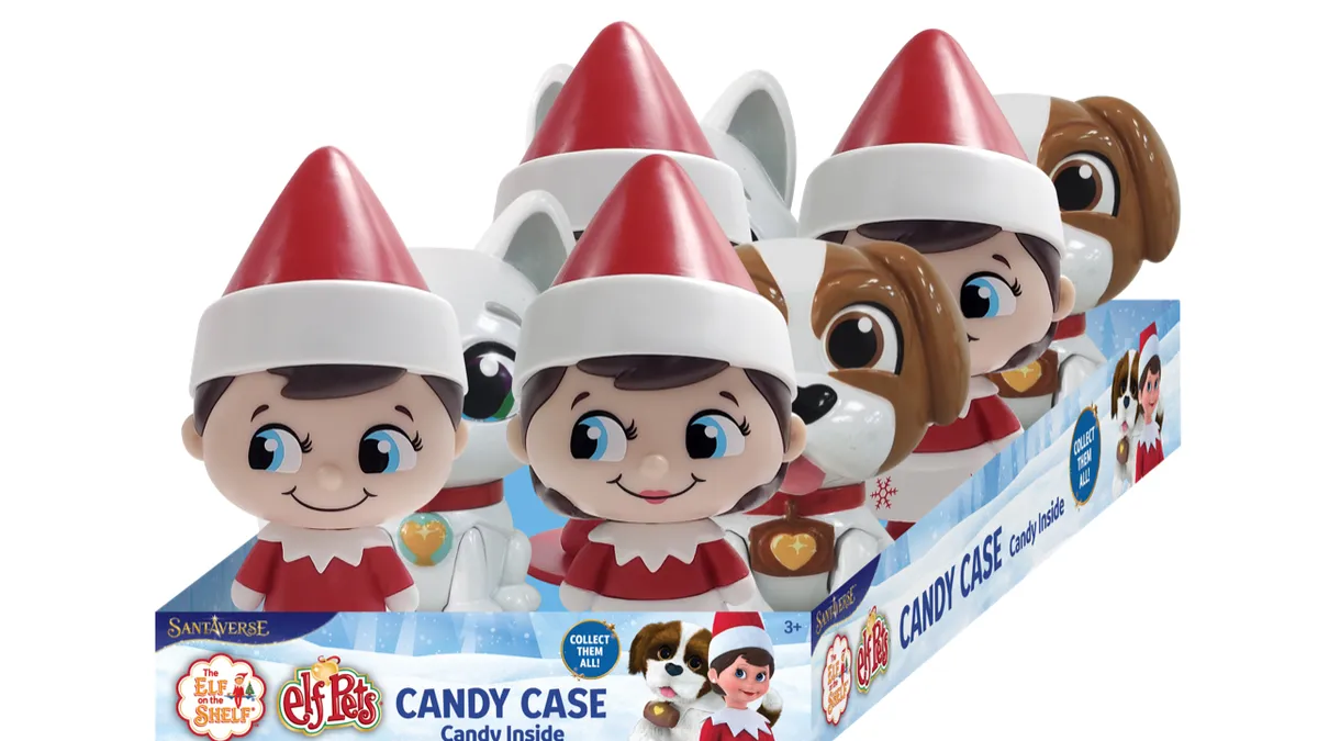 A photo of Elf on a Shelf-themed holiday novelty candy.