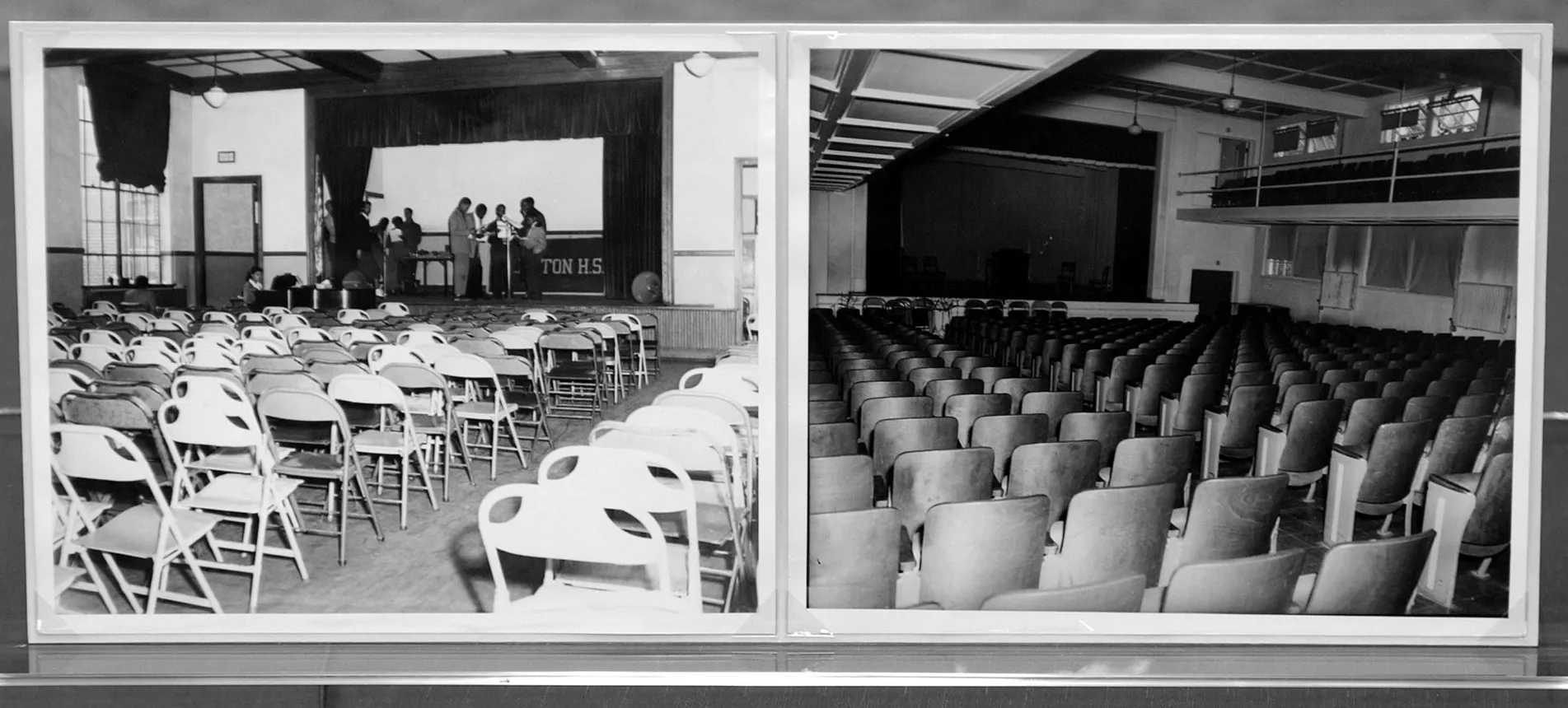 Two-side-by-side images display rows of chairs