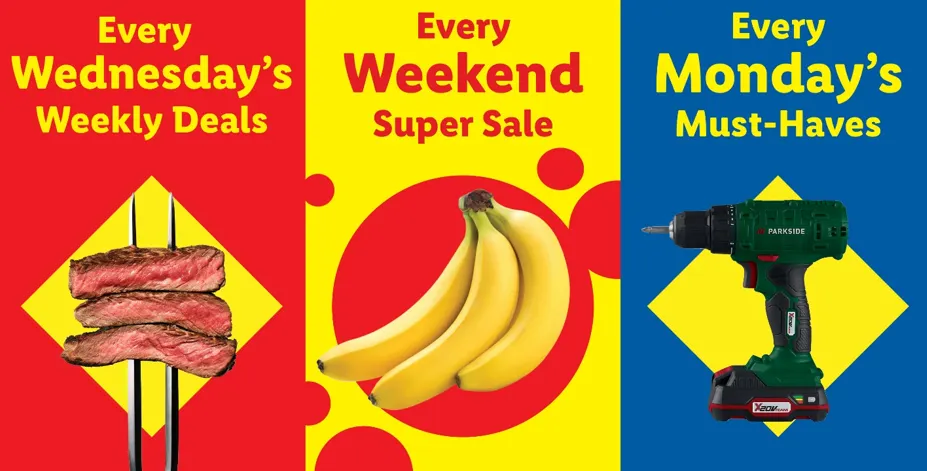 Sign about weekly deals at a grocery store.