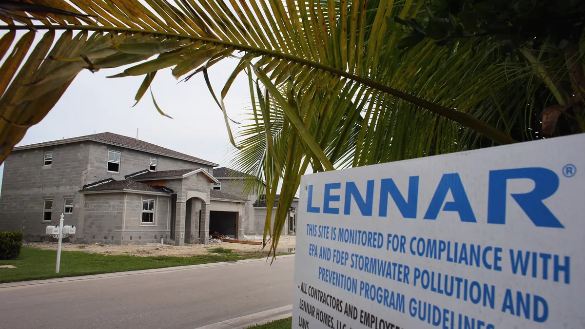 A Lennar Corp sign is displayed in Miami, Florida