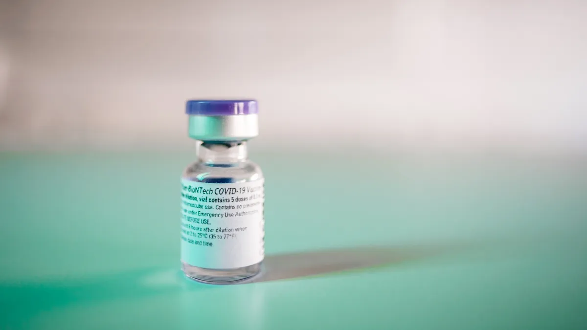 A vial of BioNTech and Pfizer's coronavirus vaccine