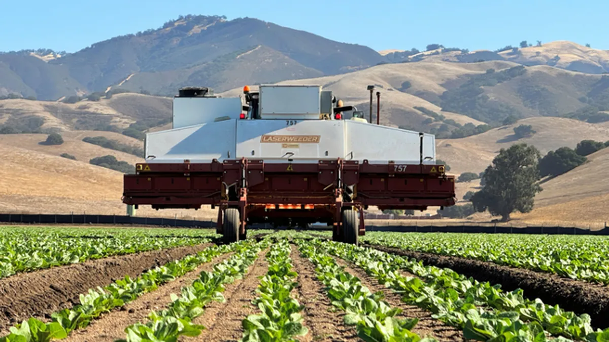 Carbon Robotics' Laser Weeder identifies and kills weeds on a farm using high-powered lasers.