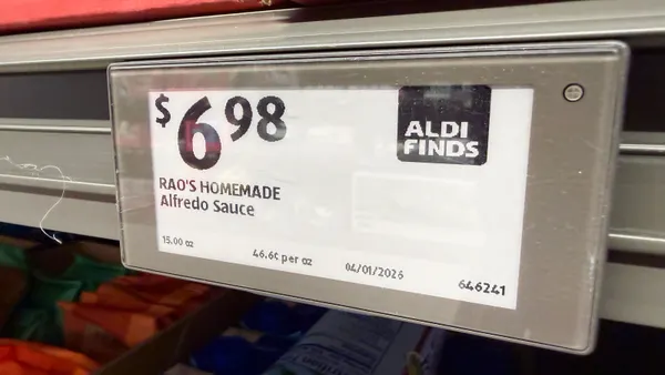 An electronic shelf label a grocery store.