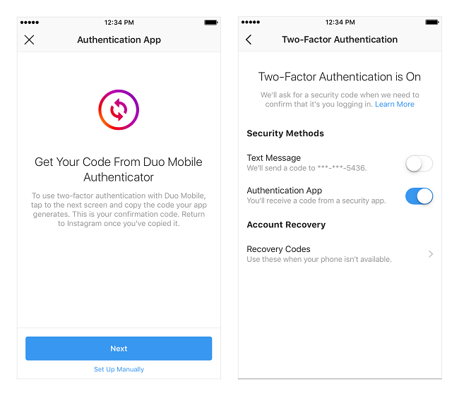 Instagram's third-party authenticator process