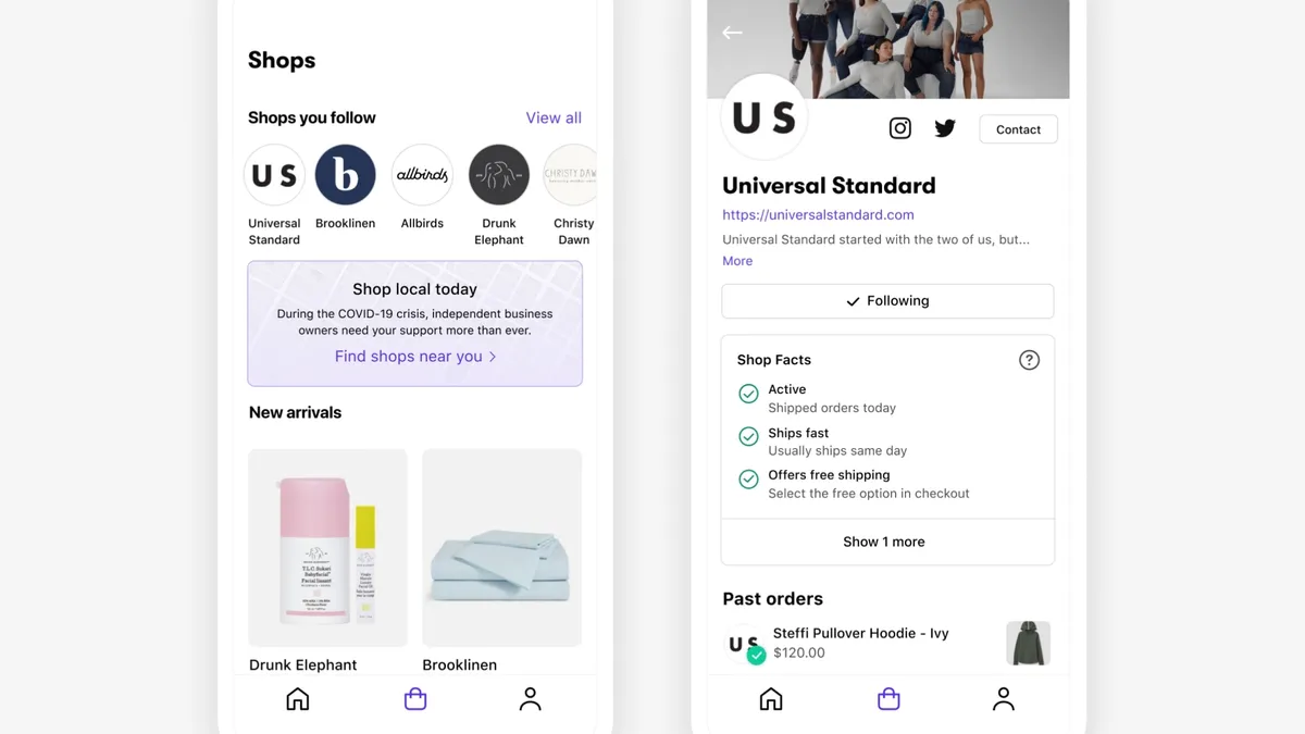 A demo of Shopify's new consumers shopping app Shop, which debuted on April 28, 2020