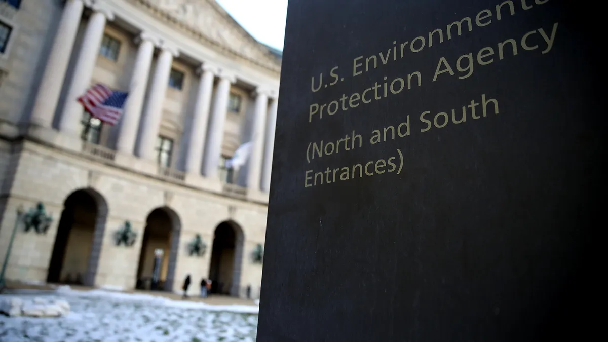 The EPA sign is pictured with the building in the background.