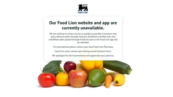 A notice about a website being down.