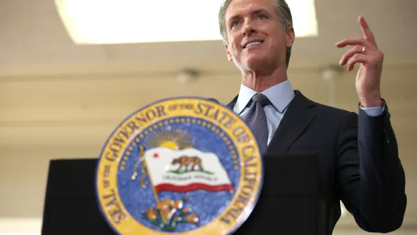 California Gov. Gavin Newsom speaks at a press conference.