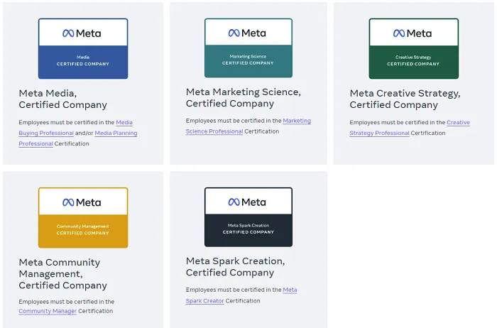 Meta company certifications
