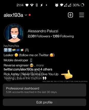 Instagram song on profile example