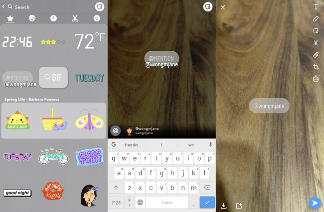 Snapchat @mention sticker example