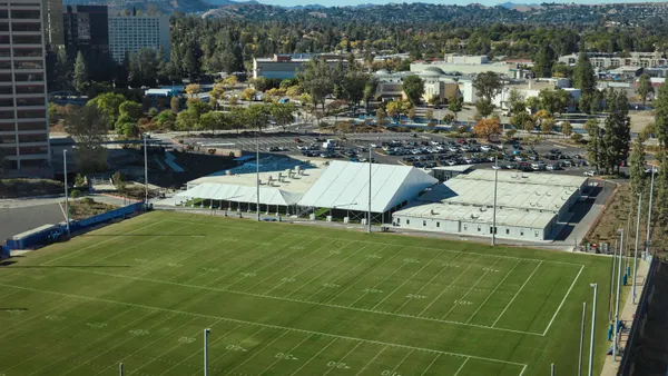 An aerial view of an athletic training facility.