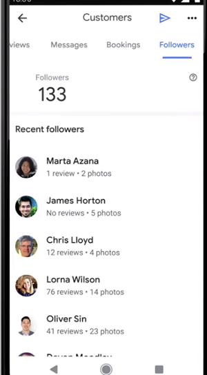 Google My Business customers tab