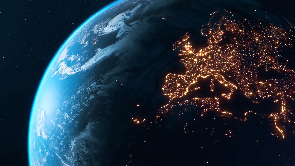 Lights in Europe are seen from space.