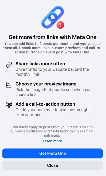 Facebook link restriction test