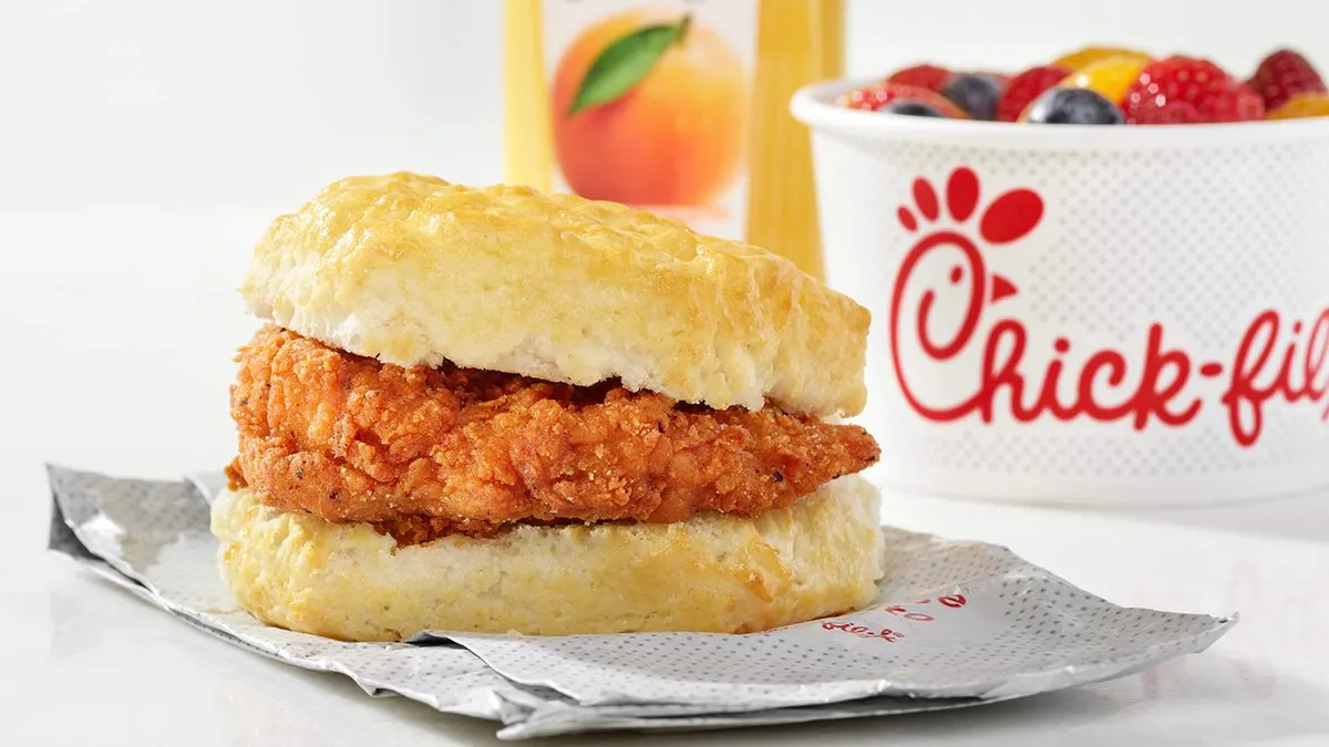 An image of Chick-fil-A's spicy chicken biscuit meal