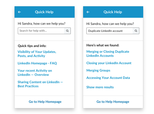 LinkedIn help prompts