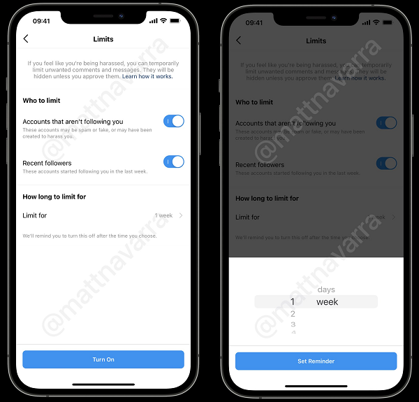 Instagram limits set up