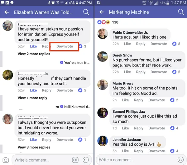 facebook downvotes