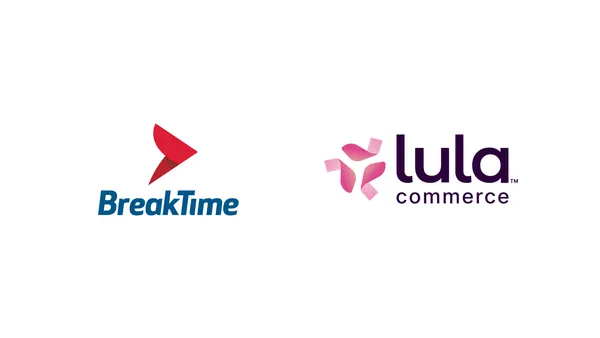 An image of two logos side by side. One says BreakTime and one says Lula Commerce.