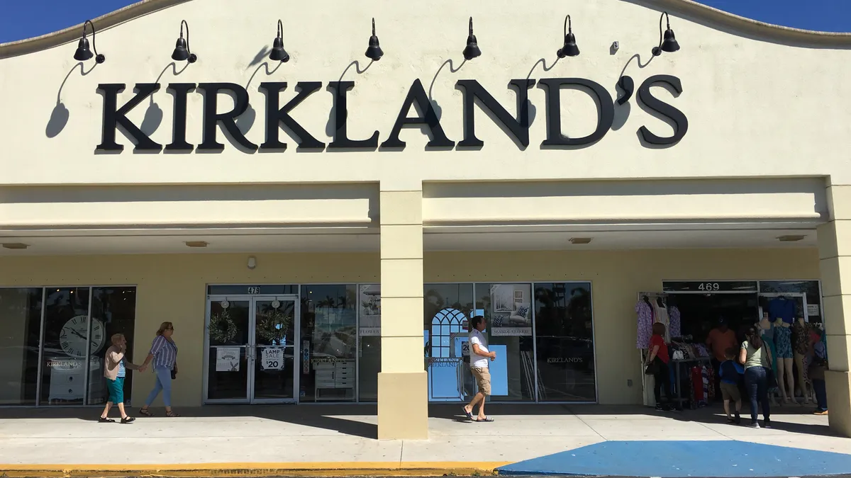 A beige Kirkland's storefront.