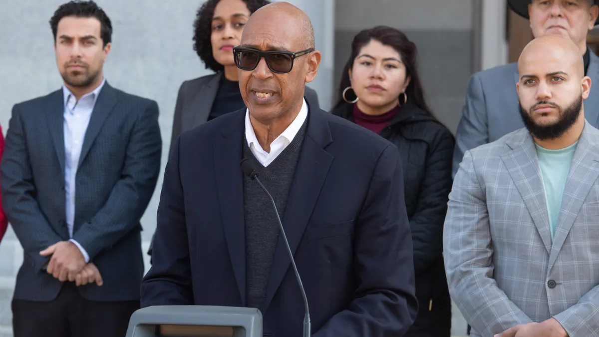 Christ Holden, a leader of the California Legislature's Black caucus, speaks at an event regarding the introduction of a prison reform bill.