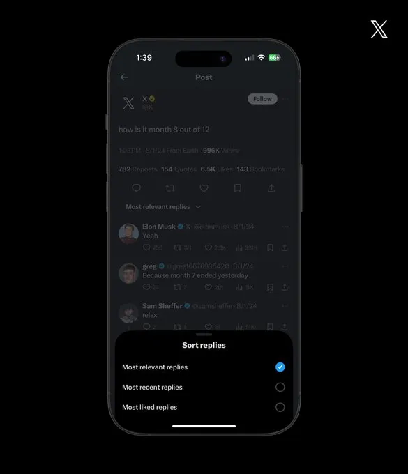 X reply sorting