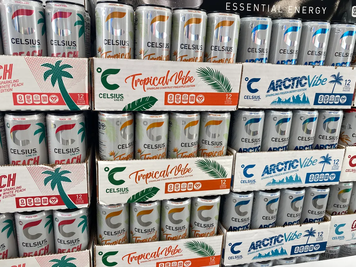 Celsius energy drinks at a convenience store in Boca Raton, Florida