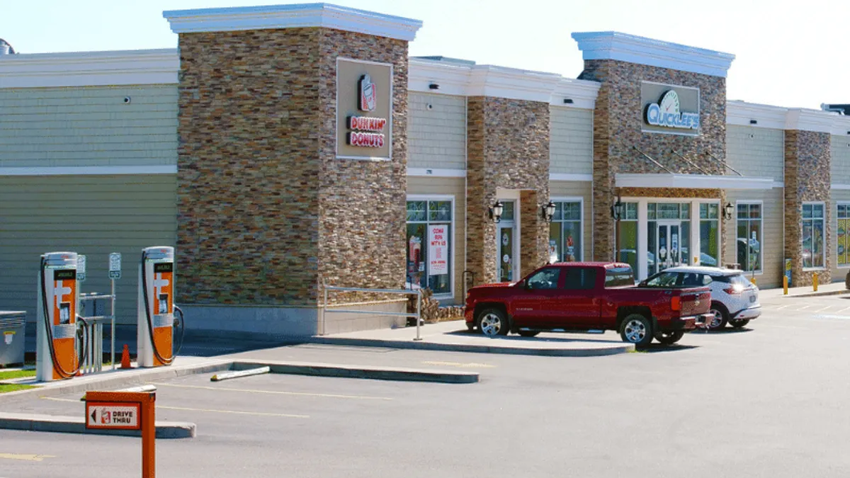 A photo of ChargePoint chargers at a Quicklee's location.