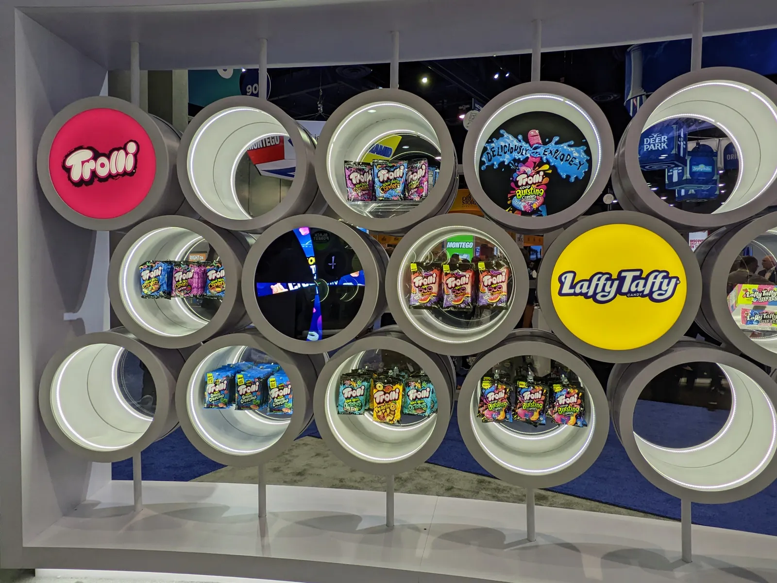 Circular displays of Trolli Ferrara candy at NACS Show 2022