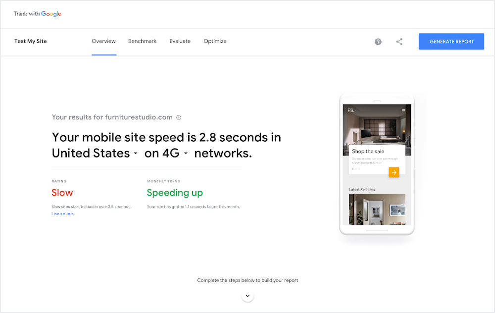 Google Test My Site screenshot