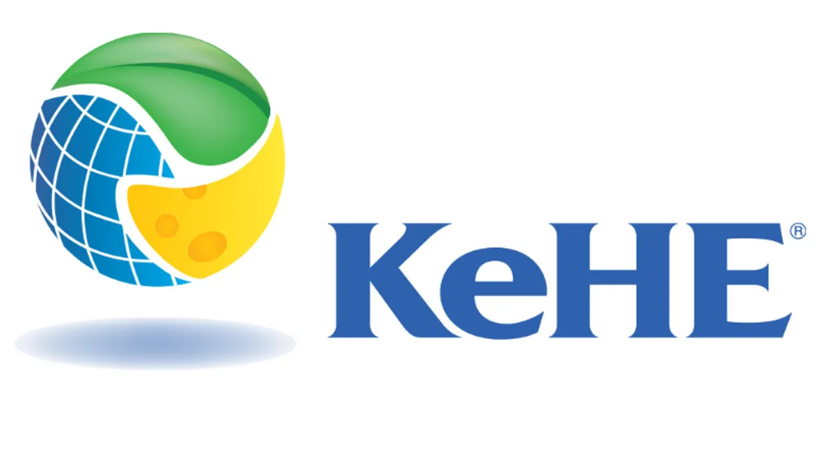 Kehe's logo of a blue, green and yellow globe