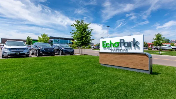 A photo of EchoPark's logo in Thornton, Colorado, near Denver.