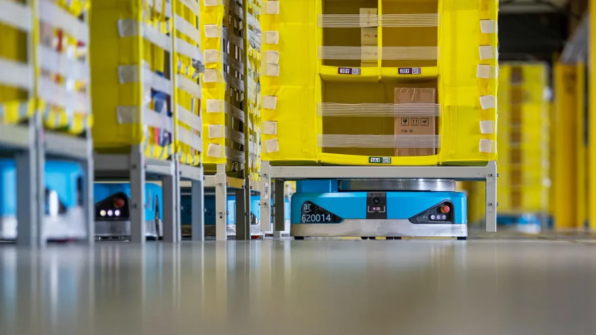 Proteus will first be deployed in outbound handling areas for package-carrying carts in fulfillment centers and sort centers, according to Amazon.