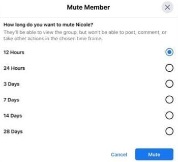 Facebook group muting options