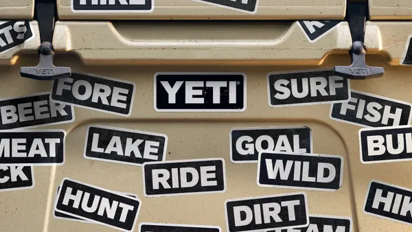 Yeti stickers on a cooler