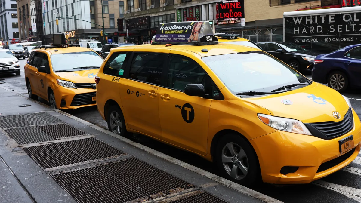 A yellow cab taxi is seen on March 24, 2022 in New York City.