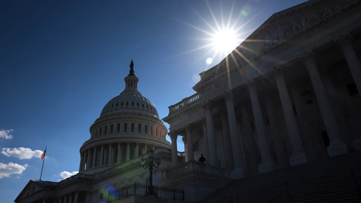 The sun sets behind the US Capitol