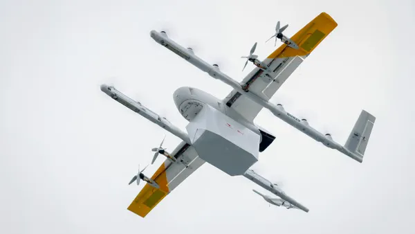 A Wing drone carrying a package.