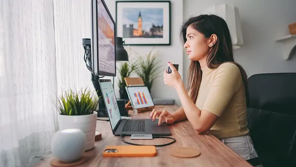 Businesswoman working at home