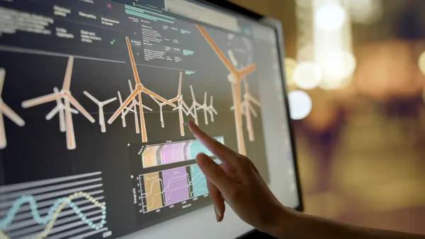 Computer screen shows data, images & moving graphics associated with climate change.