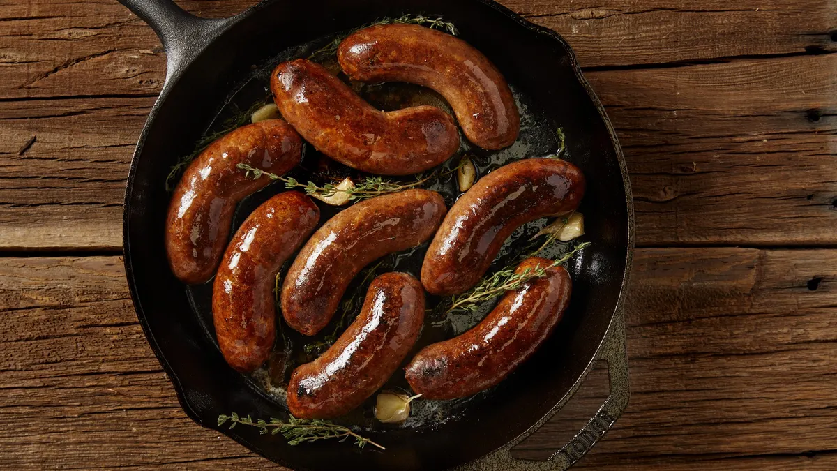 A pan of chorizo made with Mission Barns' cultivated fat