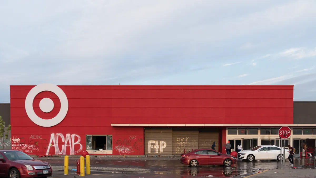 A Target in Minneapolis, Minnesota, looted and graffitied during George Floyd protests