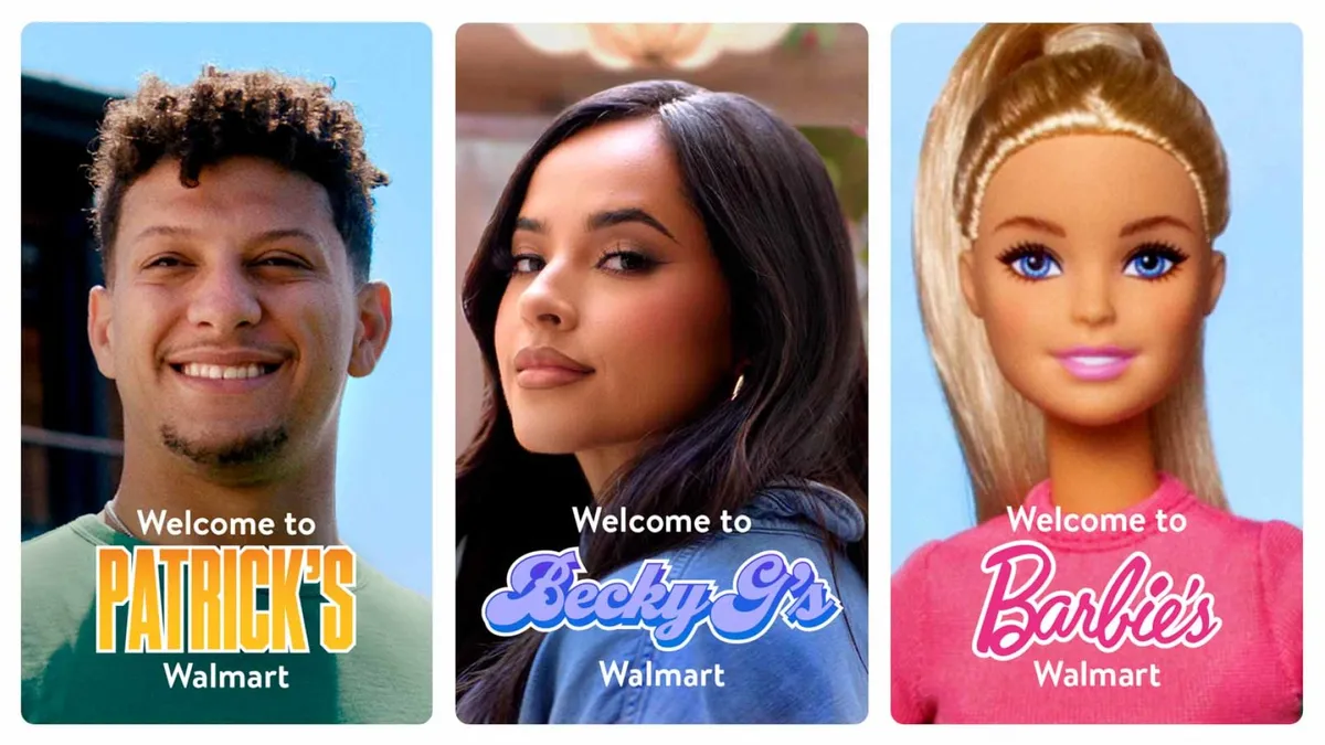 Side-by-side screenshots of Patrick Mahomes, Becky G and Barbie.