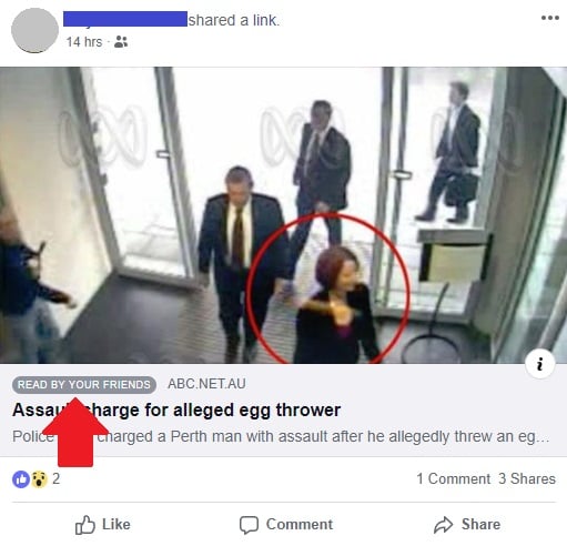 Facebook 'Read by Your Friends' notifier on post