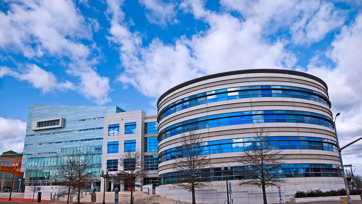 A view of two campus buildings at George Mason University