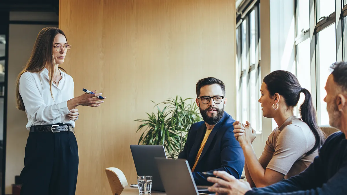 corporate team meeting in a modern conference room
