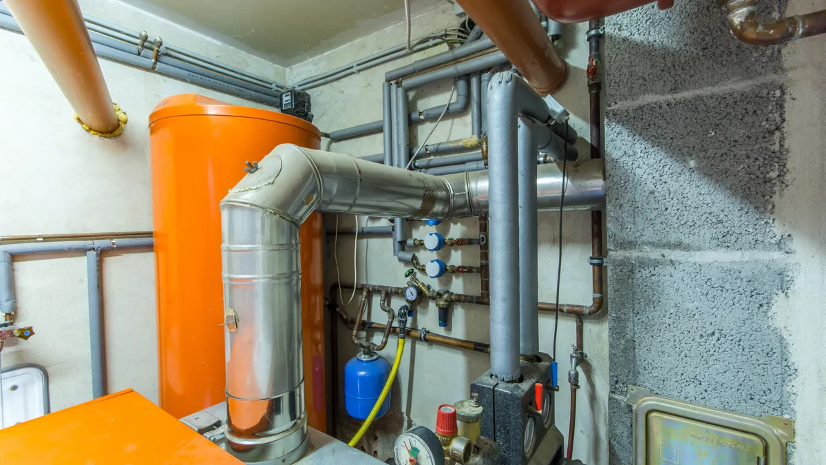 A boiler in a building basement.
